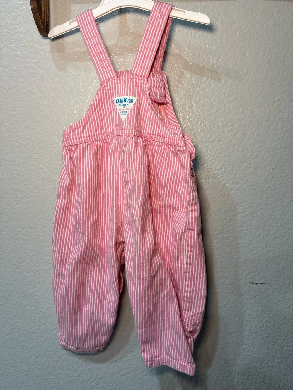 Vintage USA OshKosh B'gosh Pink Striped 100%Cotton Overalls Baby Girl 18 Months